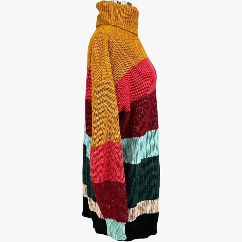 Farm Rio x Anthropologie The Boldly Stripe Knit Turtleneck Sweater Size XS Multi - Picture 6 of 10